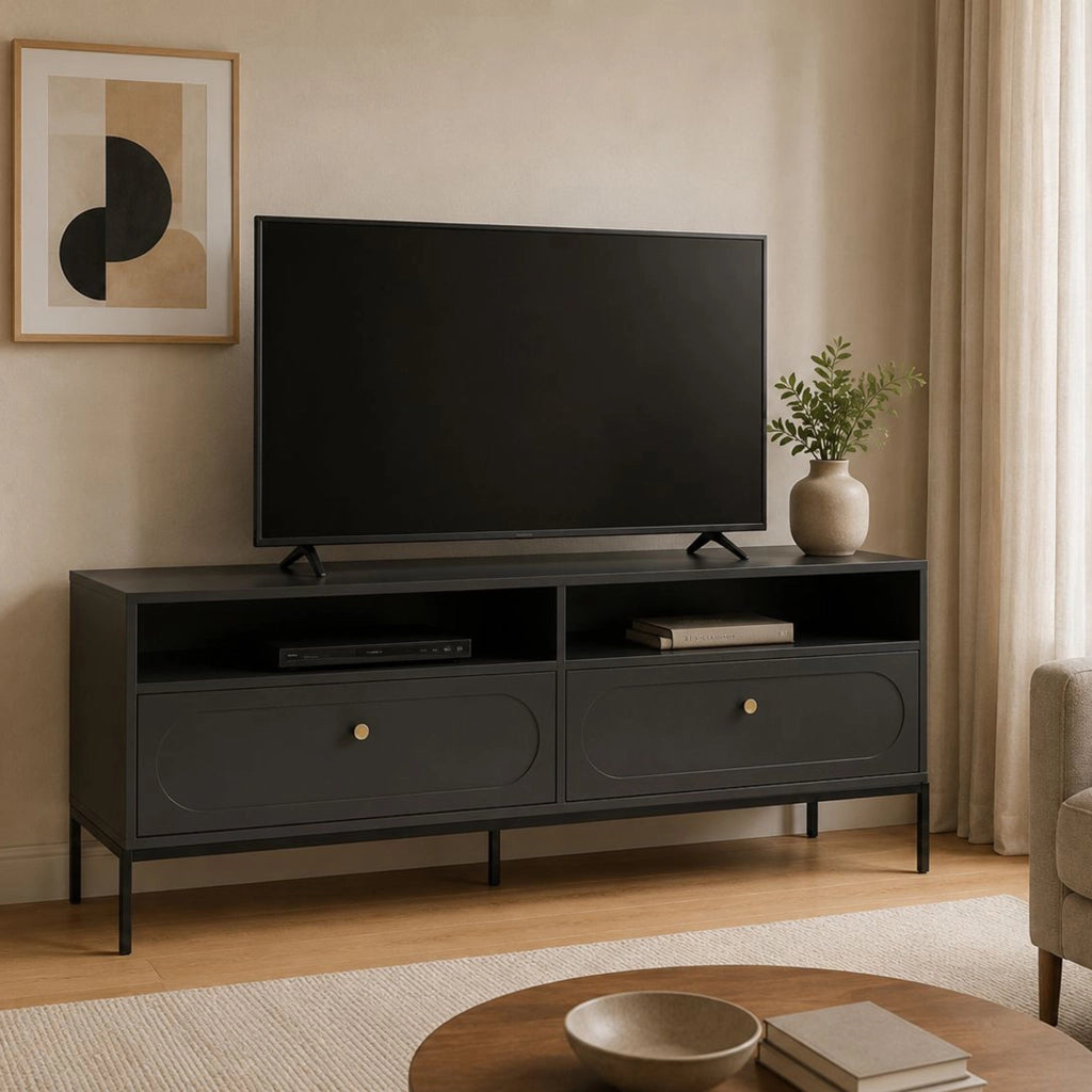 Limanesi, Mobile Porta tv 2 Cassetti, 150x40x60h cm Nero