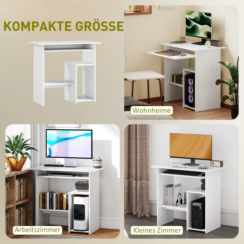 Scrivania con tastiera estraibile e vani - per studio - in legno - 80×45×75 cm - bianco