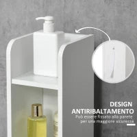 kleankin Colonna Bagno con Mensole e Armadietti, Mobile Alto Salvaspazio in Legno 15x17x120cm, Bianco