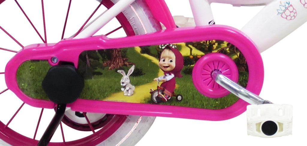 Bicicletta per Bambine 16" Masha e Orso Freni Caliper e Stabilizzatori in Acciaio Hi-Ten Bianco