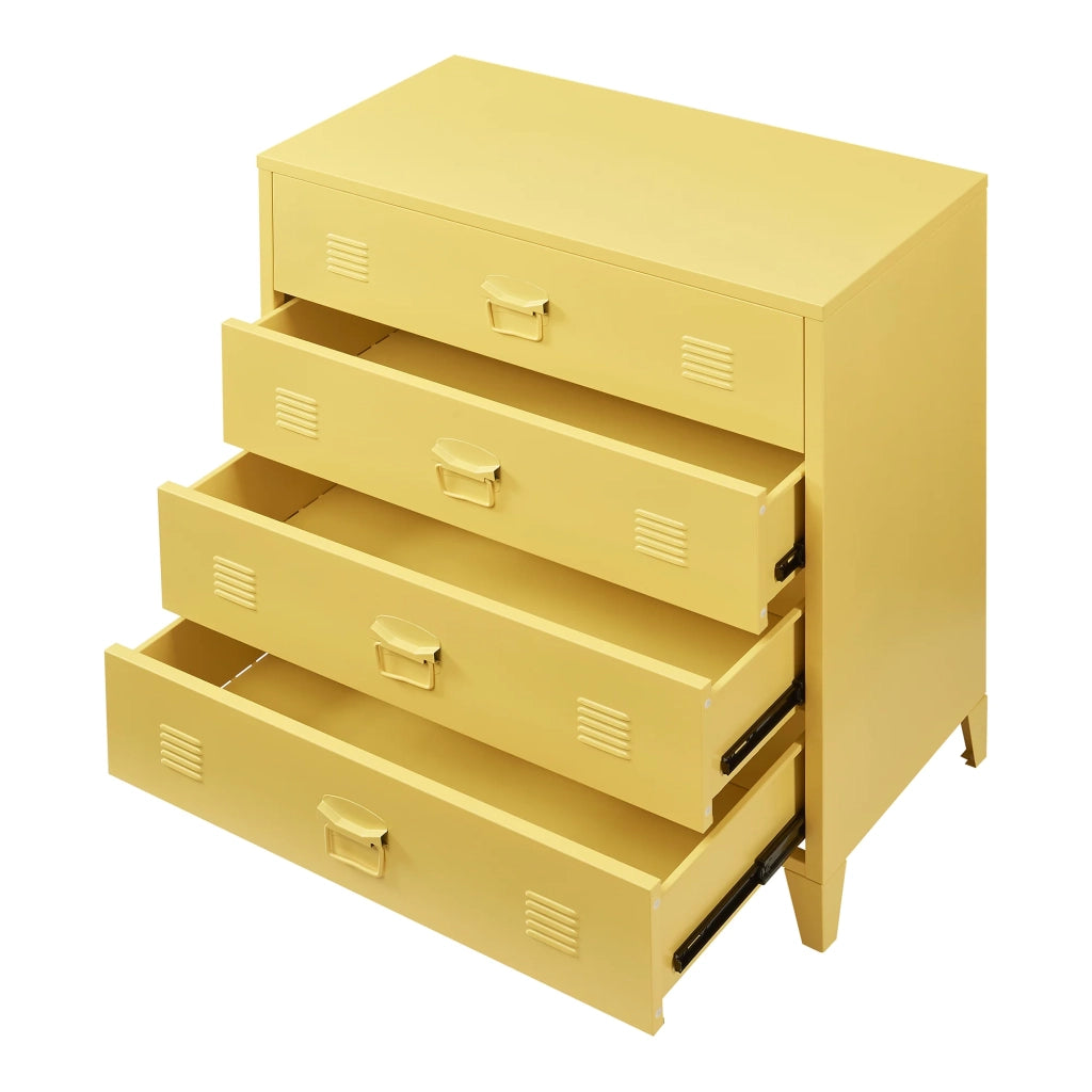 Pratica cassettiera in metallo per ingresso soggiorno o camera da letto con 4 cassetti acciaio 92 x 80 x 40 cm giallo 03_0009307