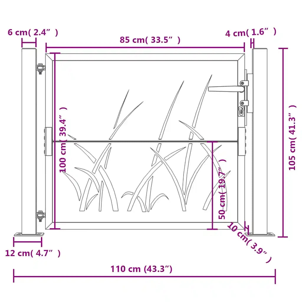 Cancello da giardino antracite 100x100 cm in acciaio design erba CFW2211140