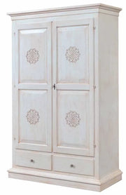 Armadio 2 porte legno shabby bianco invecchiato con decori 125x61x200 - Mobili 2G