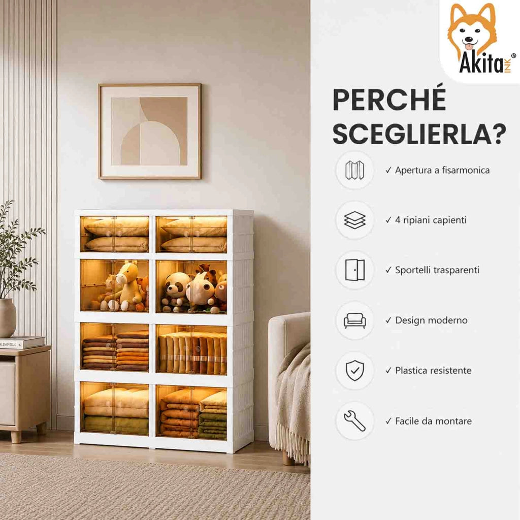 Akitaink Scarpiera Doppia Modulare Salvaspazio 4 Ripiani