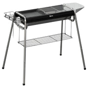 Barbecue a Carbonella con Griglia e Piastra di Cottura, Cestino e Ripiani, 107x63x75cm, Nero