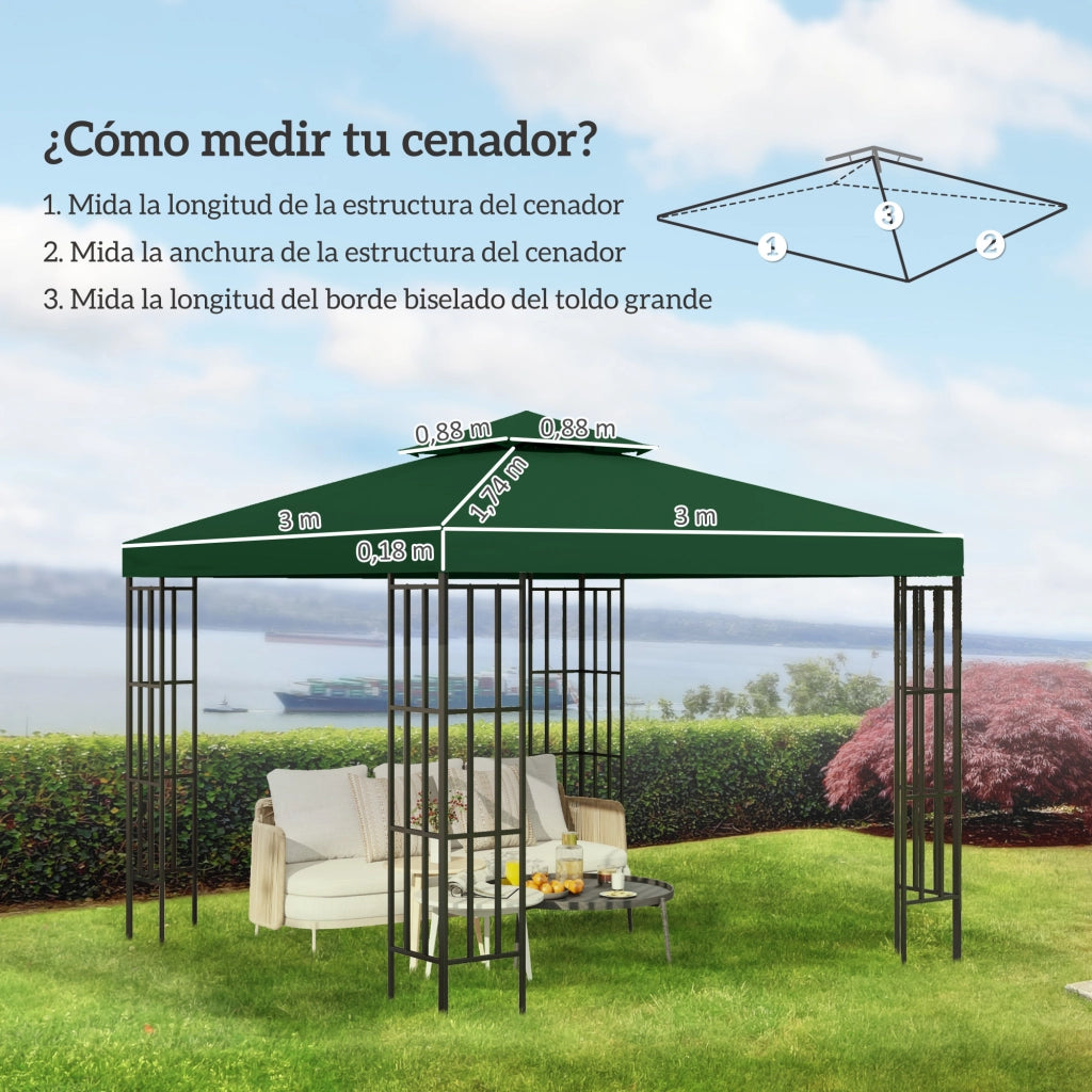 Telo di ricambio per gazebo 3x3 m ¨C zephmum ¨C verde, doppio strato, 8 fori di drenaggio