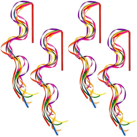 Attrezio per Ginnastica - 4 Pezzi - Nastro di Lint con Colori dell'Arcobaleno - Adatto per Ginnastica e Jongleria - Materiale Polyester/Plastica