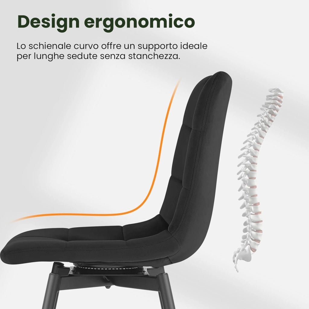 4x Sedie da Pranzo Girevoli, Sedie da Cucina in Velluto con Schienale e Gambe in Metallo, Stile Moderno, per Cucina, Sala da Pranzo, Camera da Letto e Soggiorno, Nero