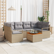 Set divani giardino  7 Pezzi con cuscini Beige Rattan Acacia