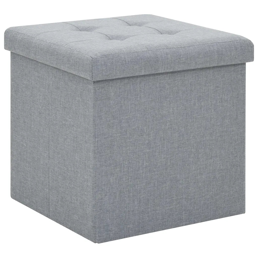 Pouf Pieghevole con Contenitore Grigio Chiaro in Simil Lino 247078