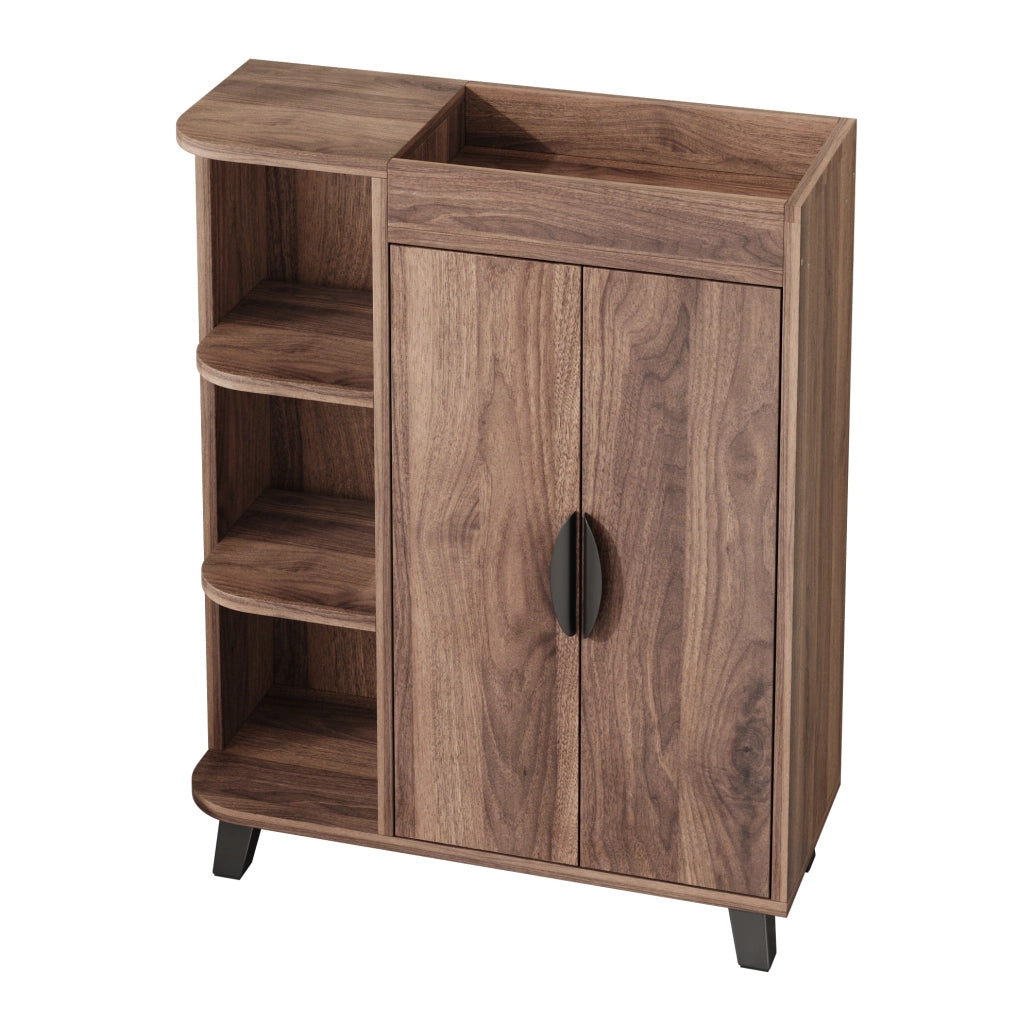Scarpiera 80x32x99 cm salvaspazio con scomparti aperti e armadietto in pannello truciolare noce