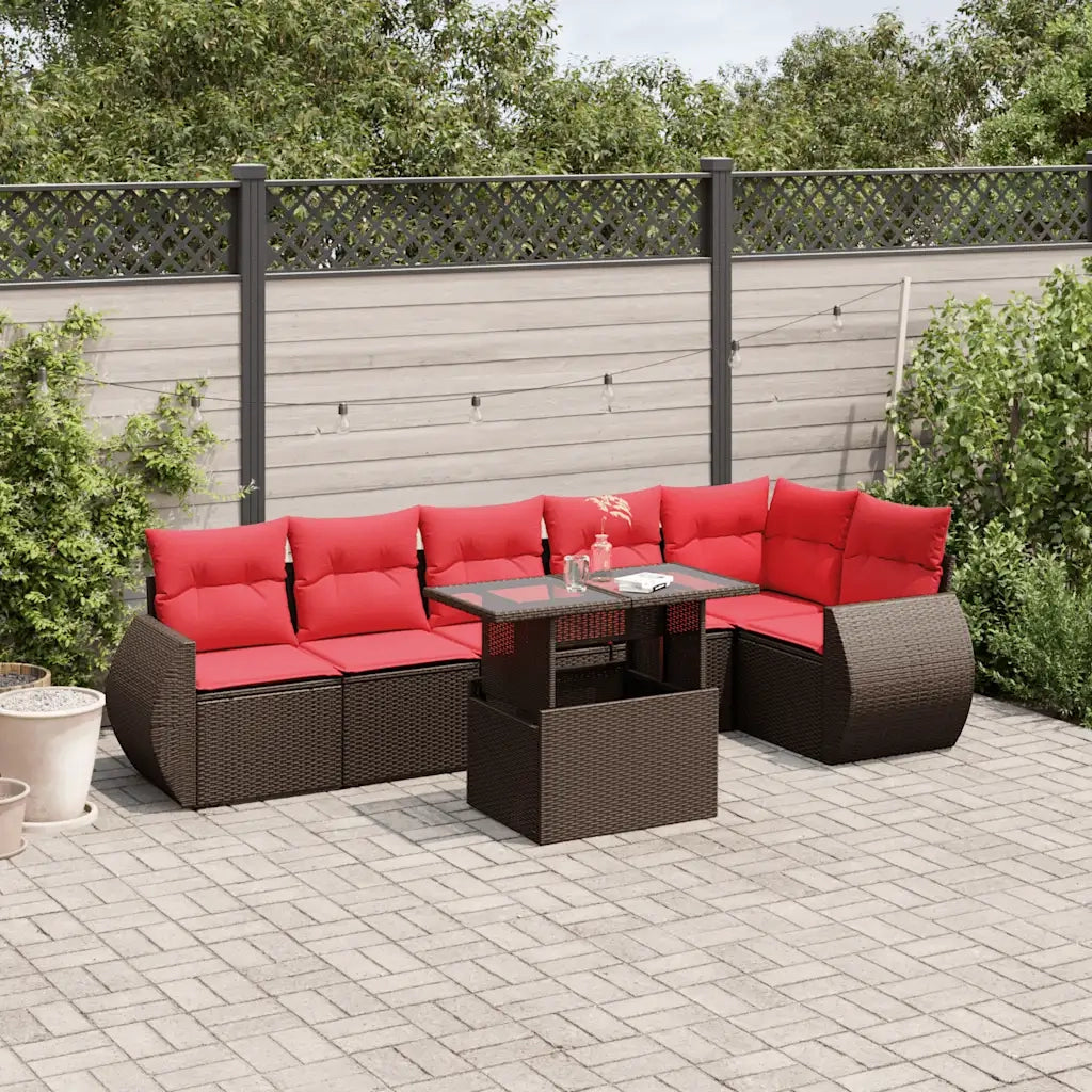 Set Divani da Giardino 7 pz con Cuscini Marrone in Polyrattan 3268554