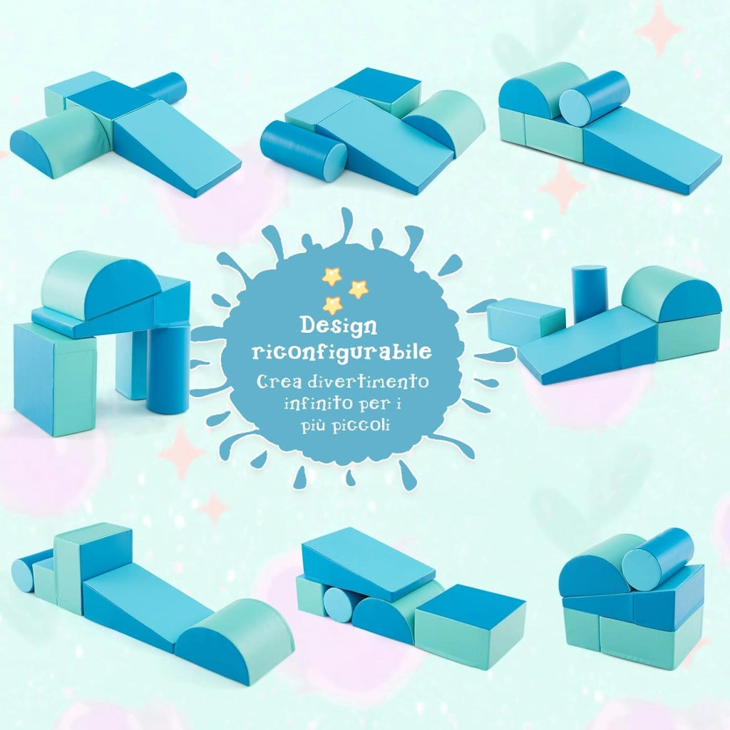 Set di 5 Blocchi con Diverse Forme e Colori, Giocattolo per Arrampicata e Strisciamento, Aiuta i Bambini a Crescere (Azzurro)