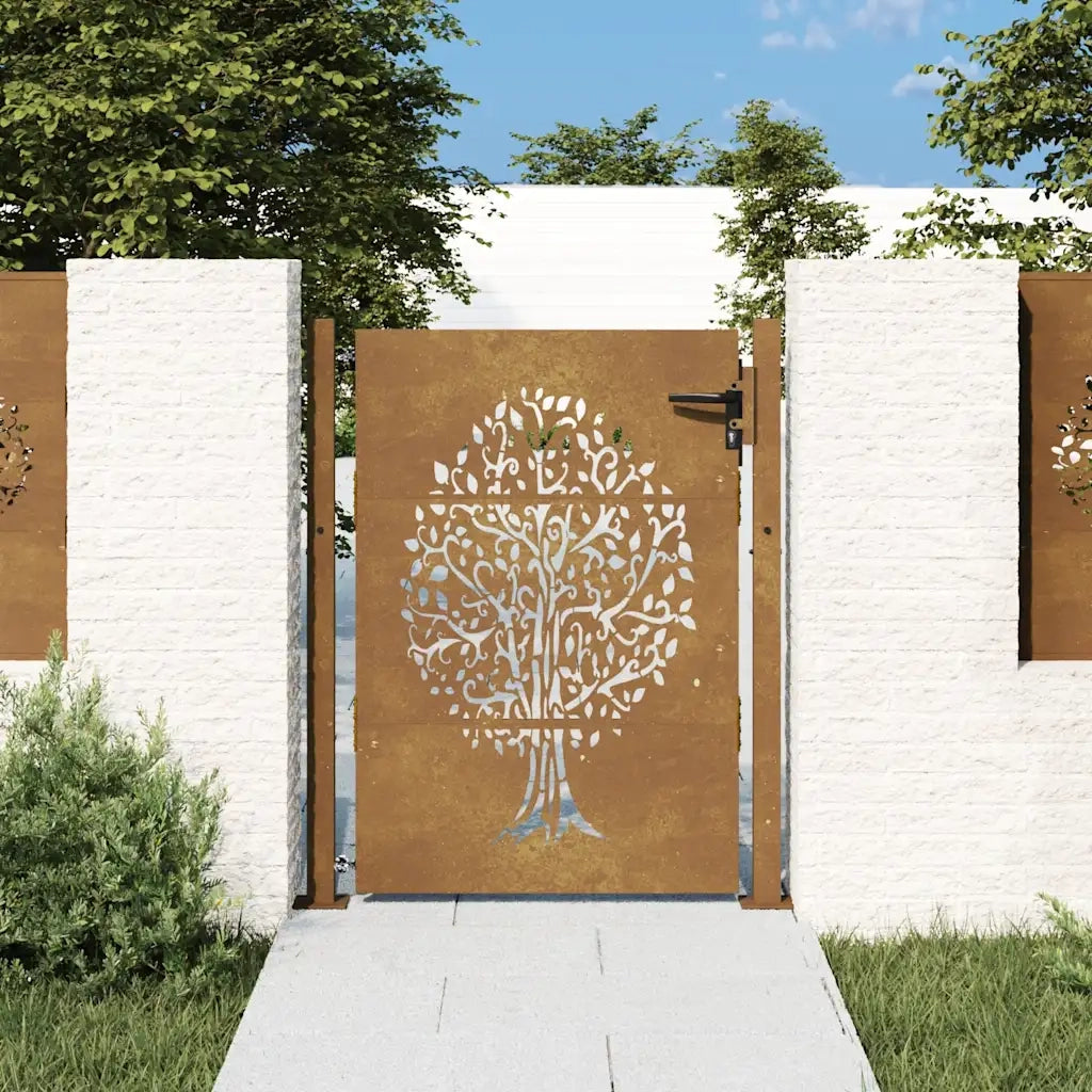 Cancello da giardino 100x150 cm in acciaio Corten con design ad albero 153217