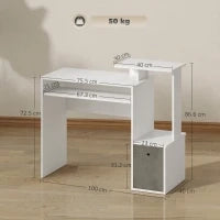 Scrivania Moderna per PC con Mensola Porta Tastiera, Ripiano e Cassetto in Tessuto, in Legno, 100x40x86.6cm, Bianco