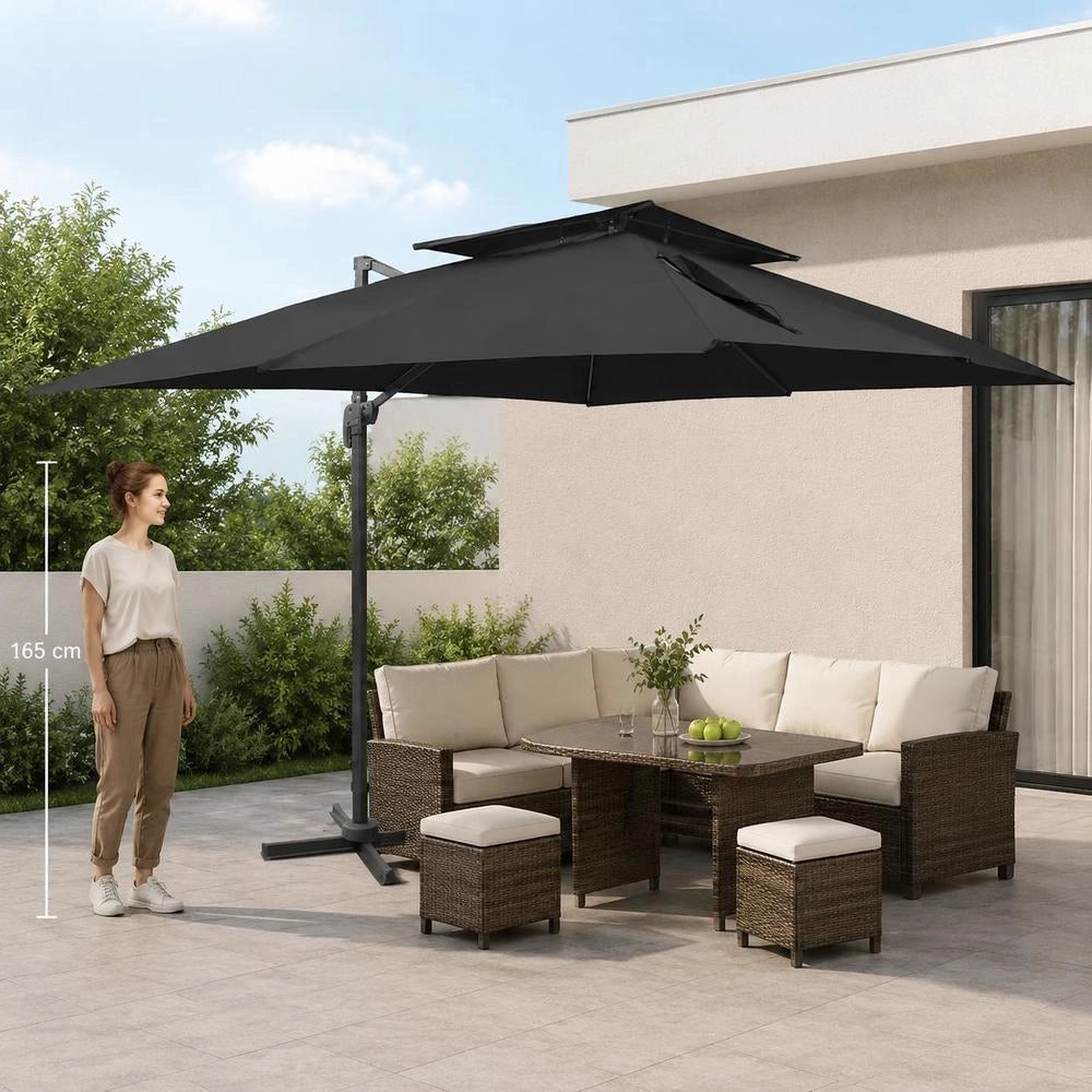Cantilever Parasol With Double Canopy, Black, 400 X 300 Cm