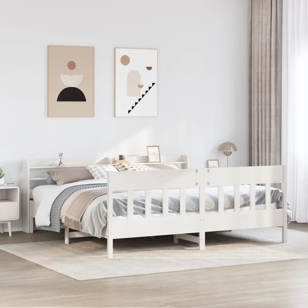Letto matrimoniale | Letto per adulti | Giroletto senza Materasso Bianco 200x200 cm Legno Massello Pino