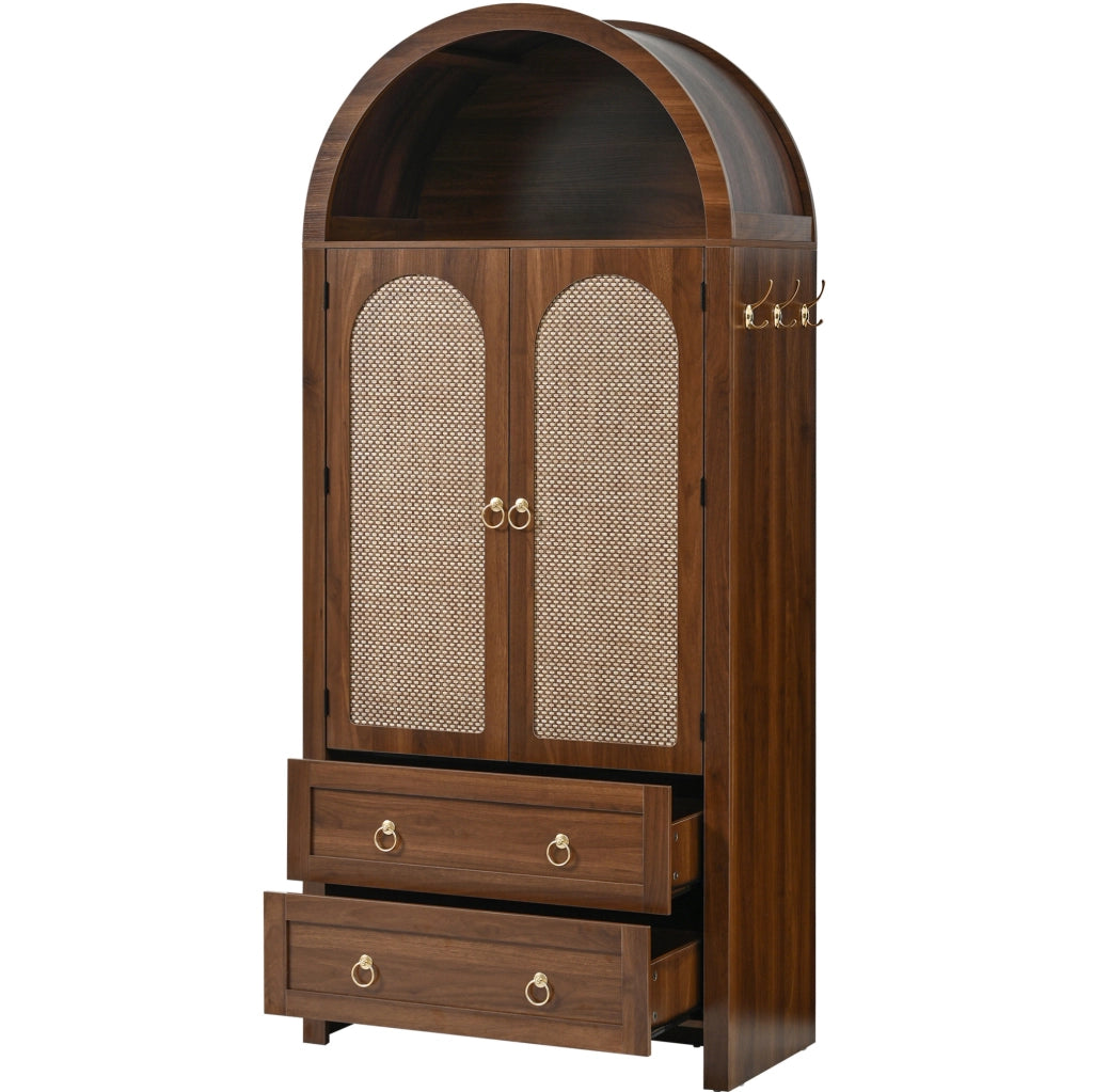 Credenza 80x40x180 cm con ripiani aperti e doppio cassetto in MDF noce
