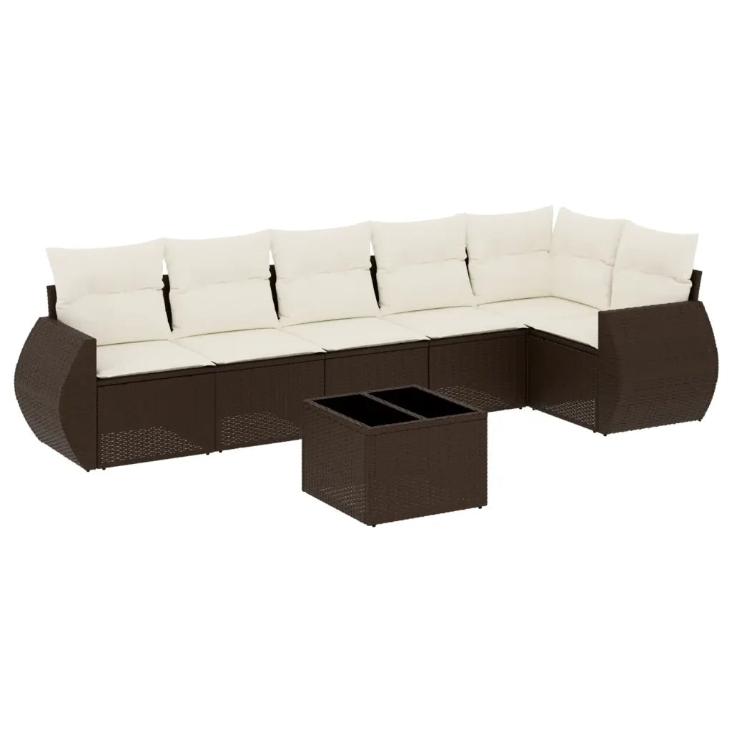 Set Divani da Giardino 7 pz con Cuscini Marrone in Polyrattan 3221402