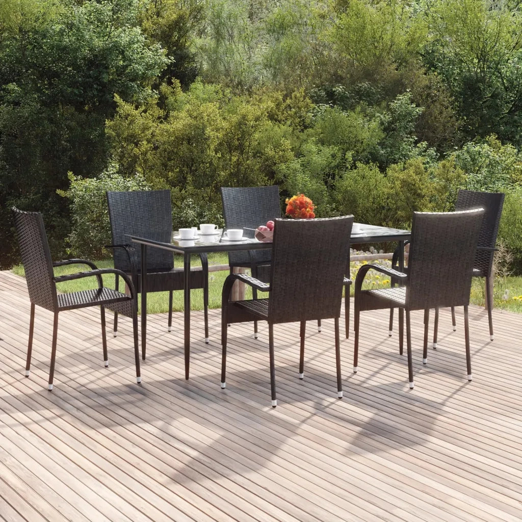 Set da Pranzo da Giardino 7 pz Nero in Polyrattan 3156669