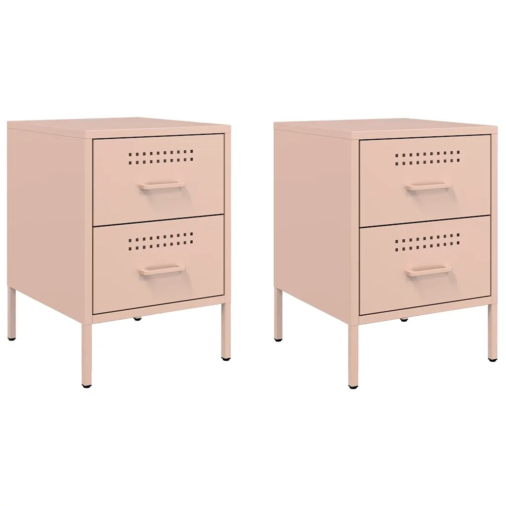 Set di 2 Comodini | Armadio da Notte | Mobiletto da notte Rosa 36x39x50,5 cm in Acciaio