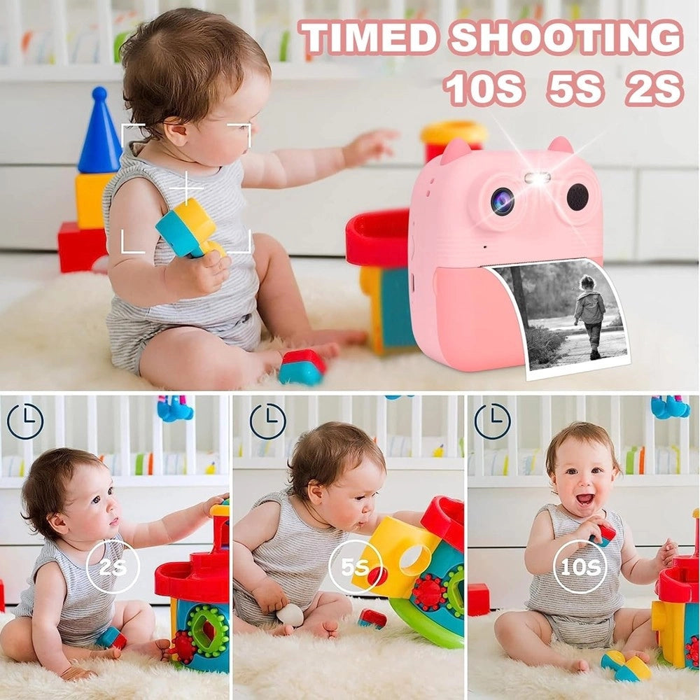 Trade Shop - Fotocamera Istantanea Bambini Digitale Hd 1080p 4 Rotoli Scheda Sd Doppia Lente -