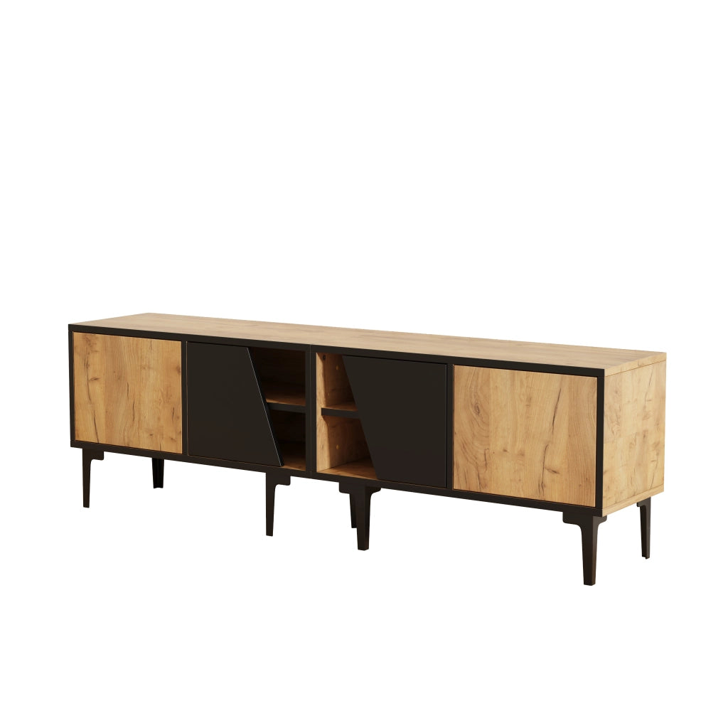Mobile TV con 4 vani e 7 piedini di supporto - per soggiorno - 160 x 36.5 x 45 cm - naturale e nero