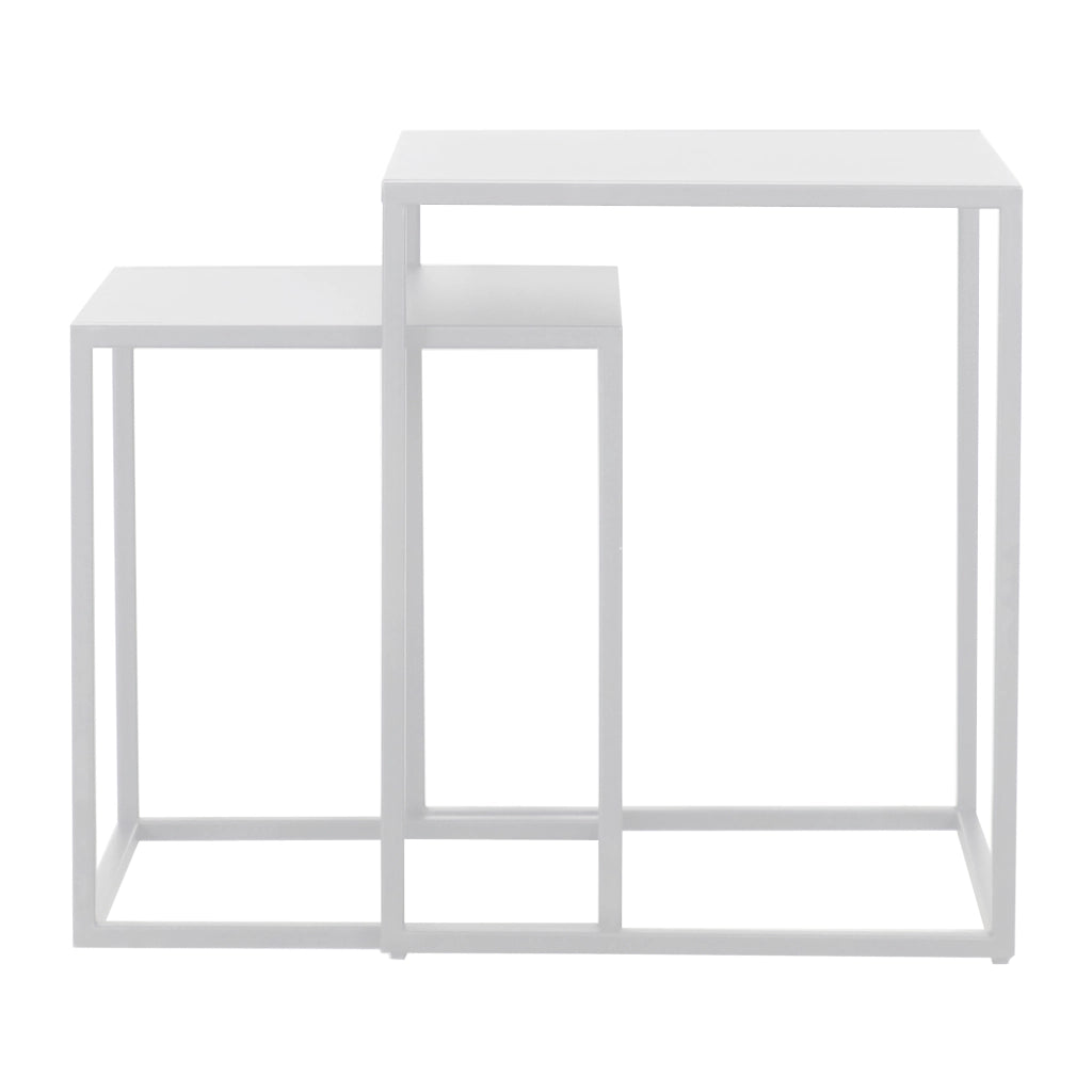 Set di 2 Tavolini Vejen Sovrapponibili Piano Quadrato - Acciaio Bianco opaco [en.casa]
