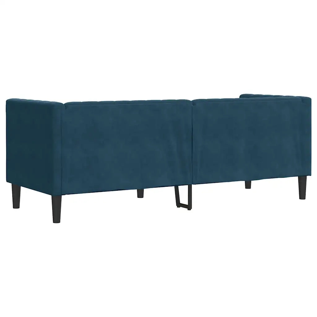 Divano Chesterfield con Rinforzi 3 Posti Blu in Velluto