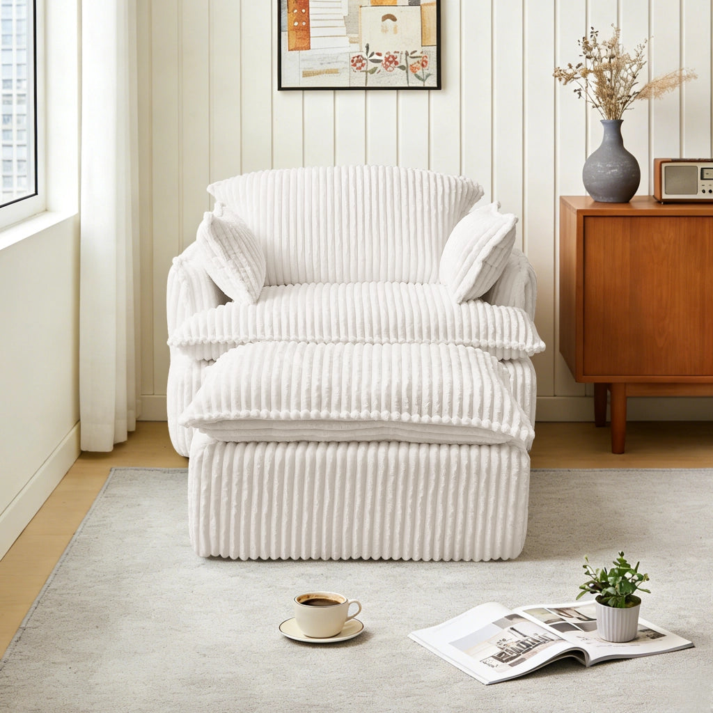 Poltrona con pouf 115x89x77 cm con poggiapiedi beige
