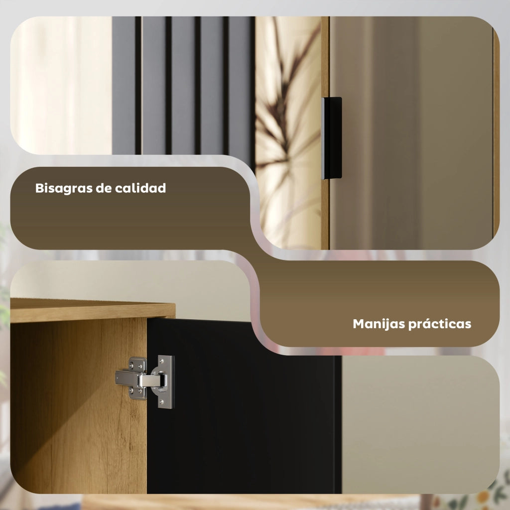 Armadio con Specchio e Appendiabiti ¨C Zephmum ¨C 80x30x170 cm Natural e Nero