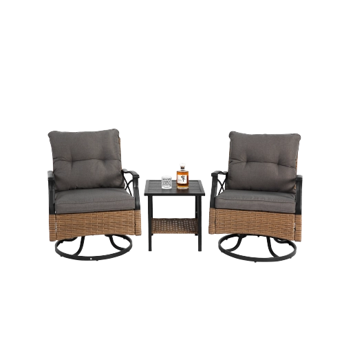 Set 3 Pezzi da Giardino con 2 Sedie a Dondolo Girevoli e Tavolino ¨C MINIMAL ¨C Polyrattan Marrone