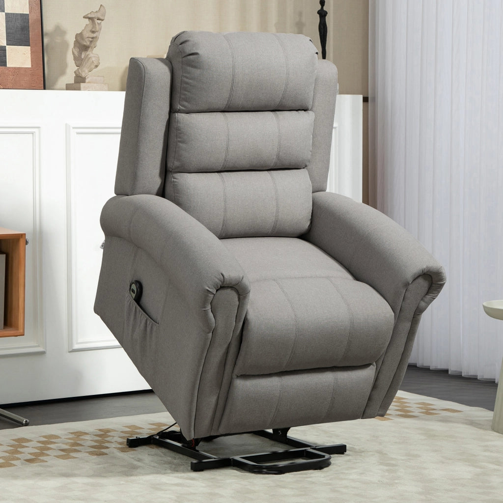 Poltrona Relax Massaggiante con Alzapersona ¨C Zephmum ¨C Tessuto Grigio Chiaro