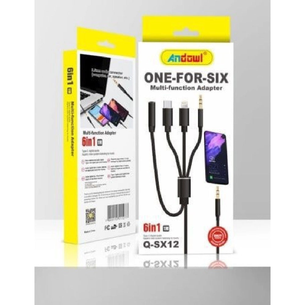Trade Shop - Adattatore 6in1 Da Cavo Jack 3,5mm A Lightning Type-c Jack 3,5mm M F 1mt Q-sx12 -