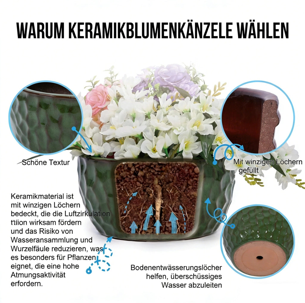 Vaso per piante in ceramica verde antico, interno ed esterno