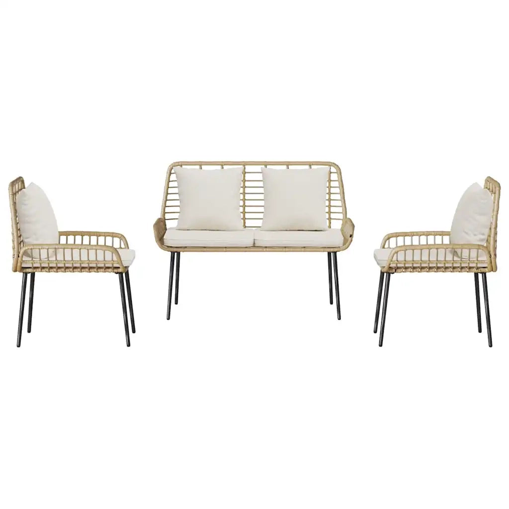 Set da Pranzo per Giardino 3 pcs Marrone e Crema polyrattan 42010361