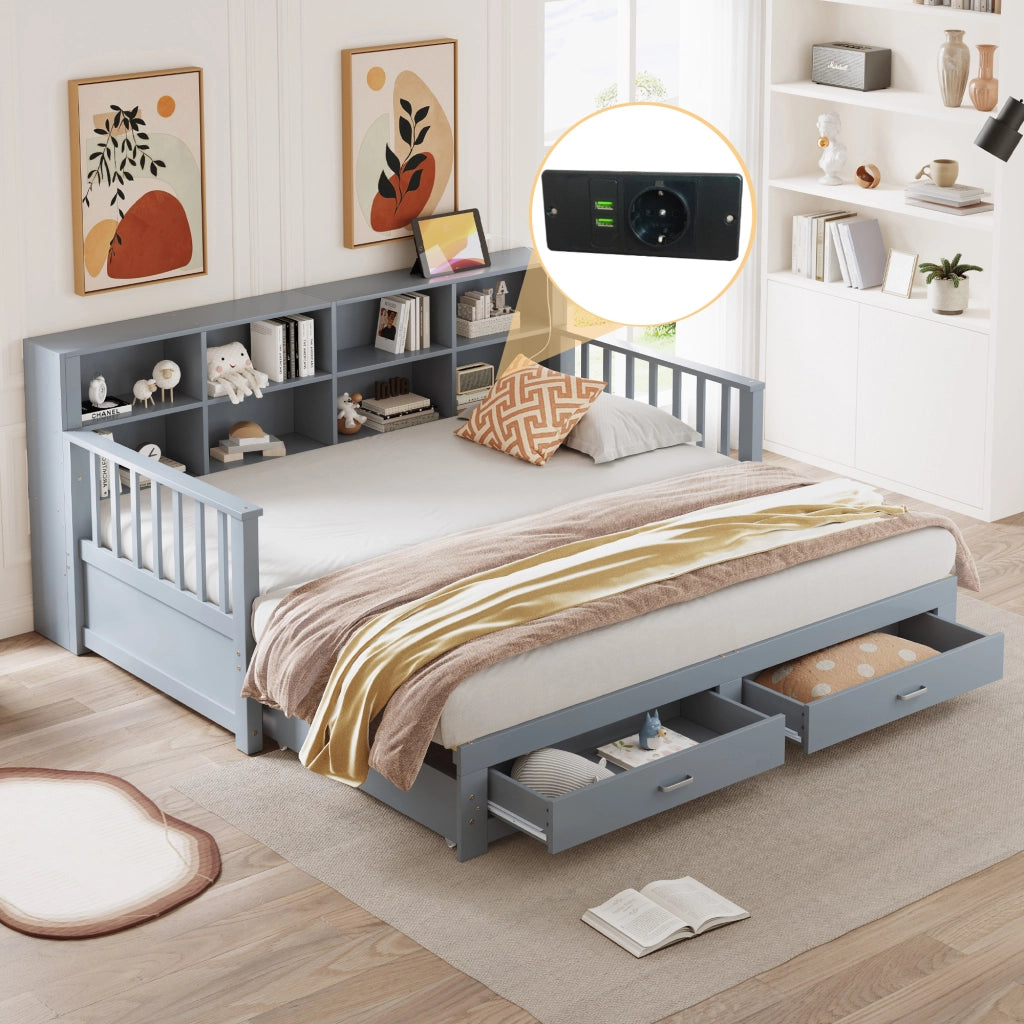 DIVANO LETTO ESTRAIBILE 90x190/180x190 CM LEGNO Grigio
