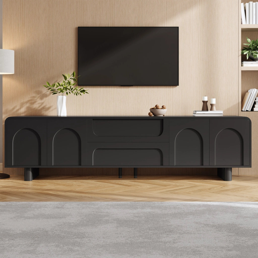 Mobile Porta TV 180 cm Nero in MDF con Ante e Cassetti Design Moderno