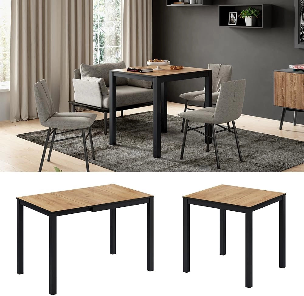 Tavolo da pranzo Granny, Rovere/antracite, 120 x 70 cm Estensibile, con funzione di estensione per lunghezze del tavolo variabili