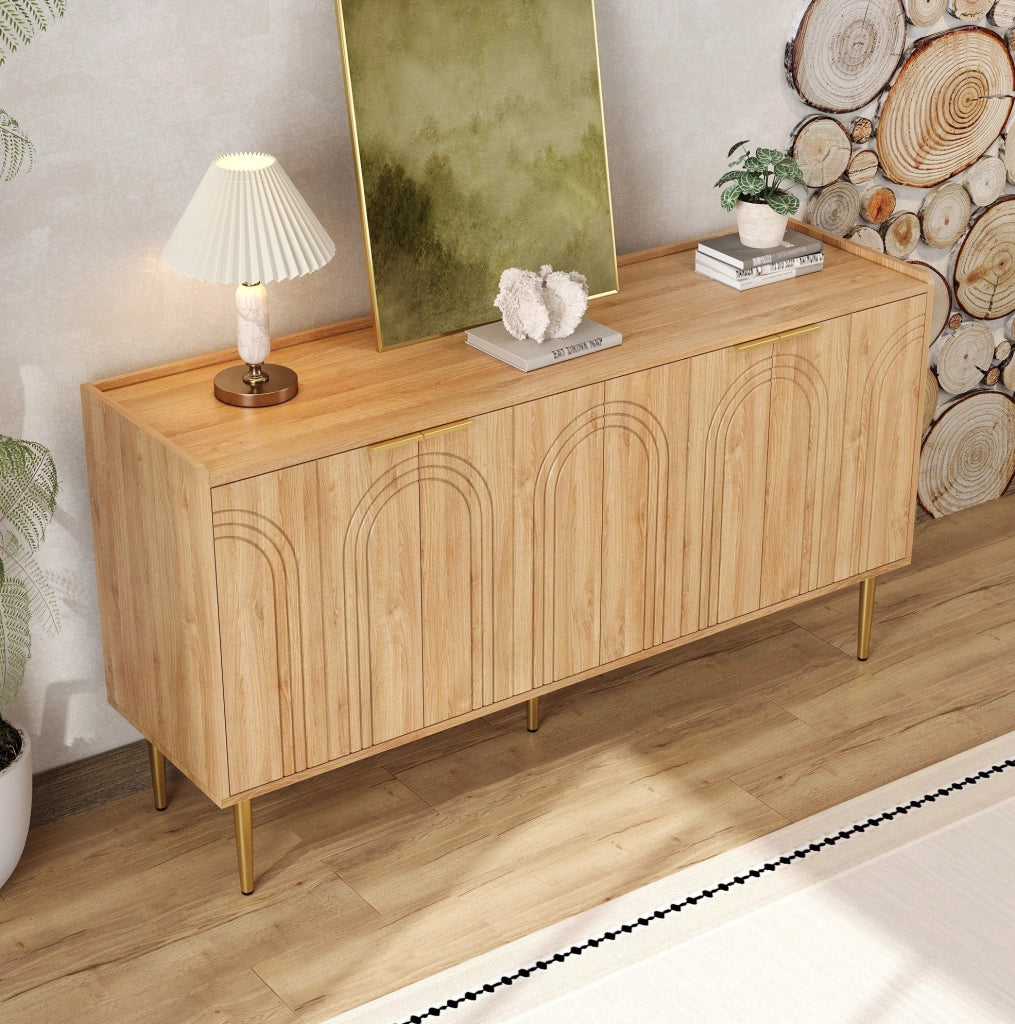 Credenza moderna 140 cm in MDF naturale con 4 ante