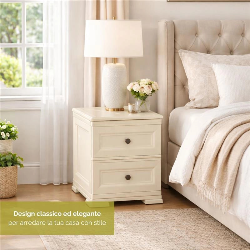 COMODINO 2 CASSETTI ANGORA 40X43X46 CM – COMODINO MODERNO SALVASPAZIO PER CAMERA DA LETTO E ZONA LIVING