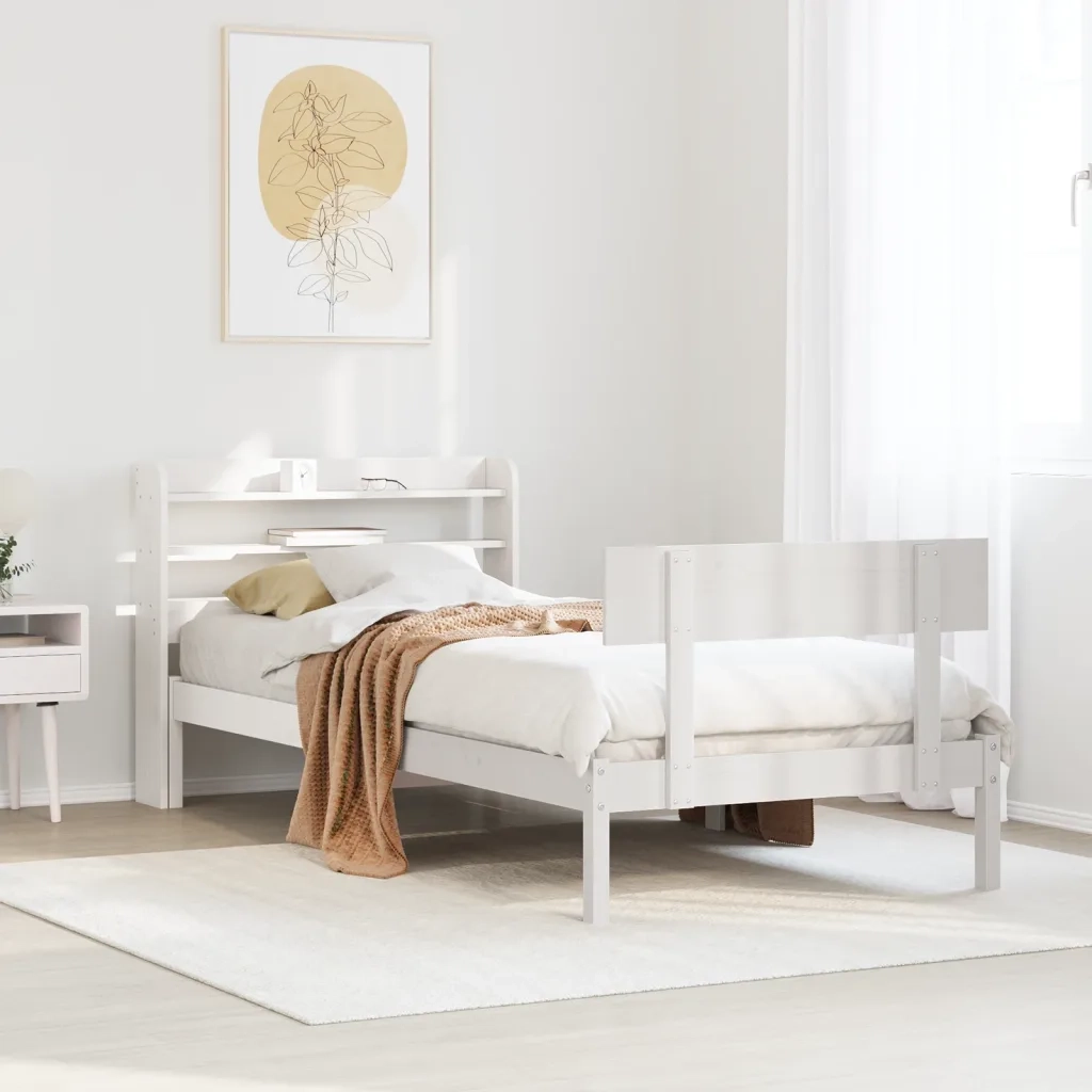 Letto senza Materasso-Struttura Letto Bianco 75x190 in Legno Massello di Pino 964072