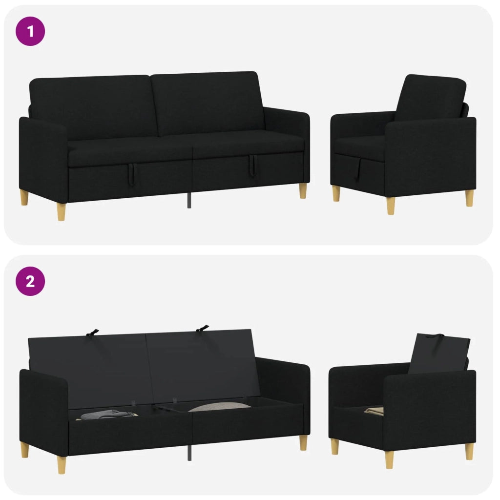 Set di Divani con Storage 2 pcs Nero Poliestere 3429234