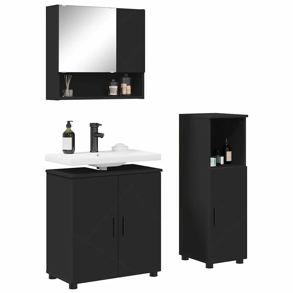 Set di mobili per il bagno Montaggio a parete 3 pcs Nero 3392944