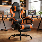 Sedia da ufficio ergonomica da gaming con supporto lombare, poggiatesta e braccioli sincronizzati in PVC arancione