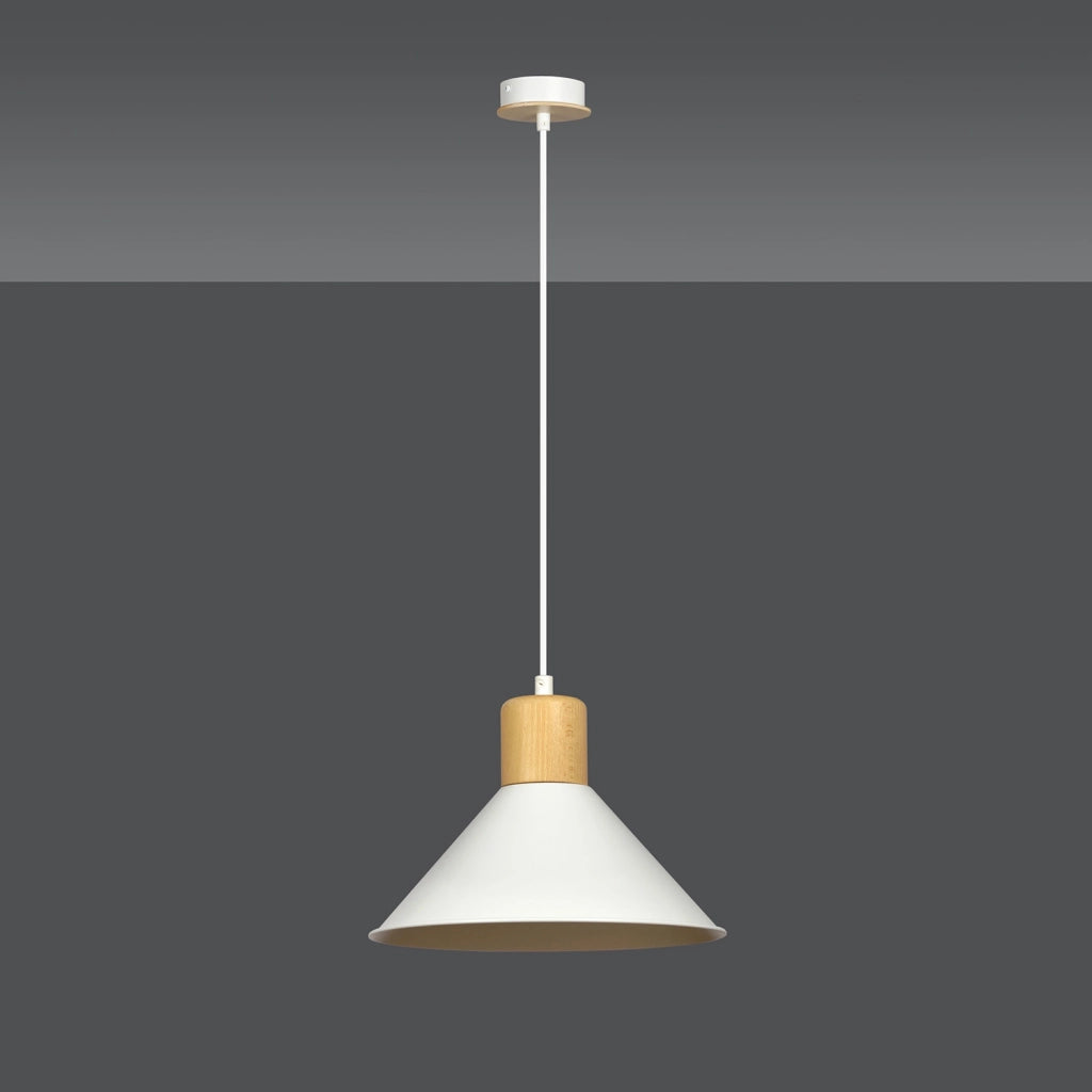 Sospensione Nordica 1 Luce Chandra In Acciaio Bianco E Legno
