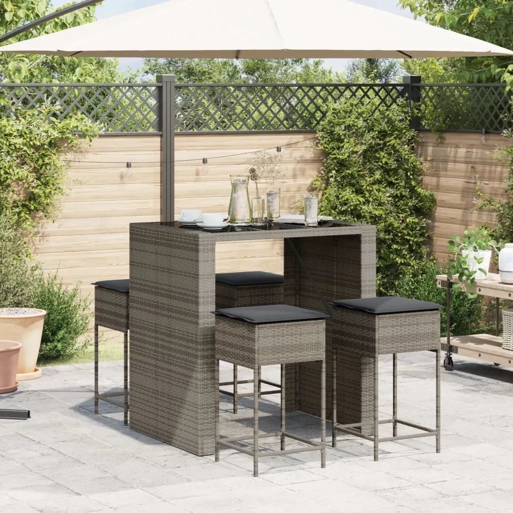 Set Bar da Giardino 5 pz con Cuscini in Polyrattan Grigio 3261508