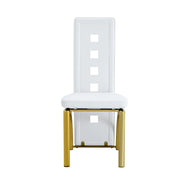 Set tavolo da pranzo e sedie con 1 tavolo rotondo e 4 sedie; vetro temperato; metallo e similpelle bianco e oro
