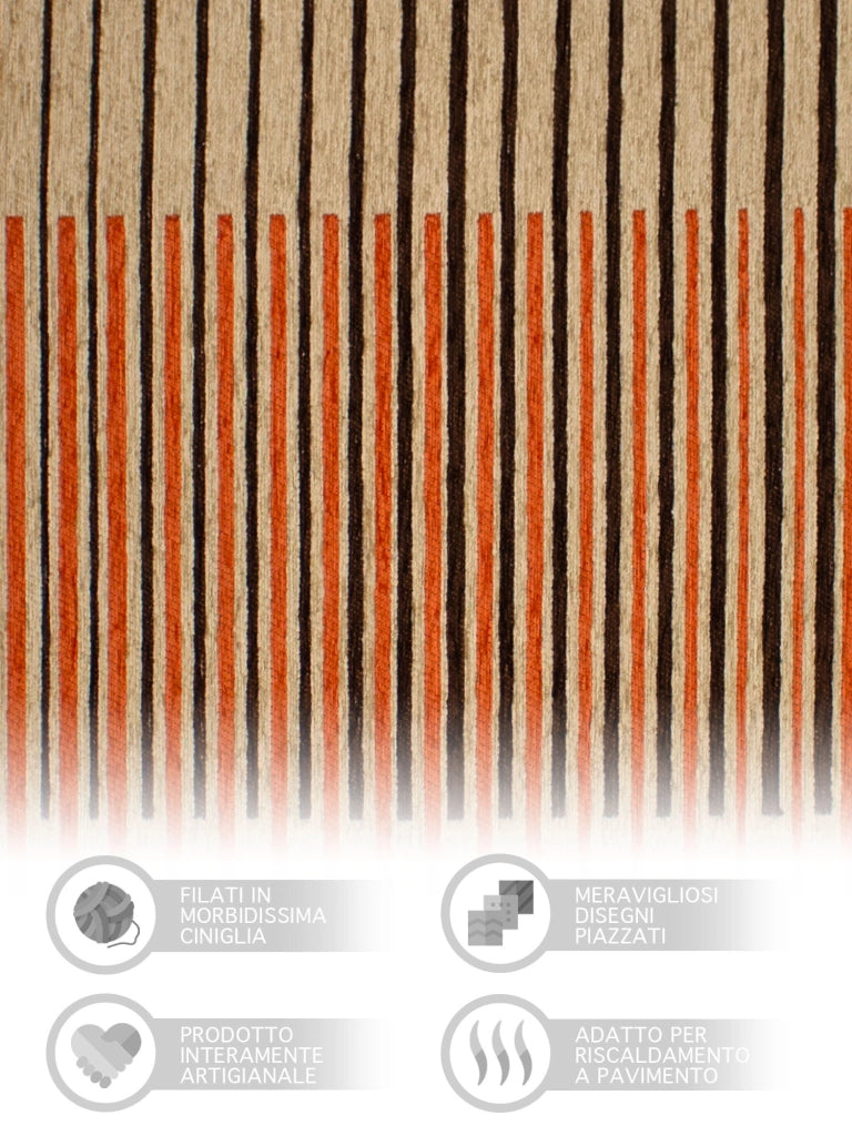 Tappeto Arredo Moderno Morbido in Ciniglia Ingresso Antiscivolo Prodotto Italiano  Soggiorno Camera Salotto Disegni Piazzati Cotone Varie Misure Grande Neon/Ruggine - 115x175 cm