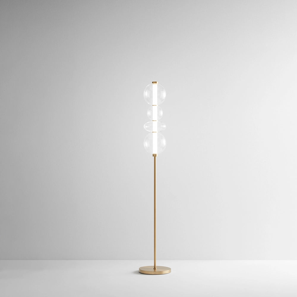 Piantana Contemporanea Bubbles Alluminio Oro Vetro Trasparente Led 36W 3000K